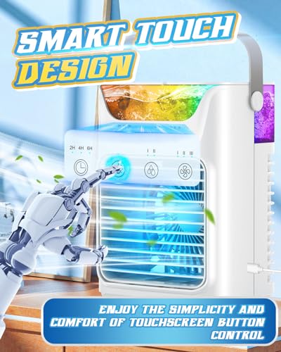 Aire acondicionado portátil, mini aire acondicionado mejorado 2024 con 3 nieblas y velocidades, 3 temporizadores y 7 colores LED, ventilador portátil de unidad de aire acondicionado pequeño para