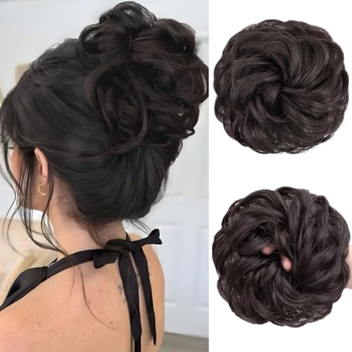 FAYDERS 1PCS Messy Bun Hair Piece Wavy Curly Thick Updo Hairpiece Synthetic Chignon Hair Bun Scrunchies Extension for Women