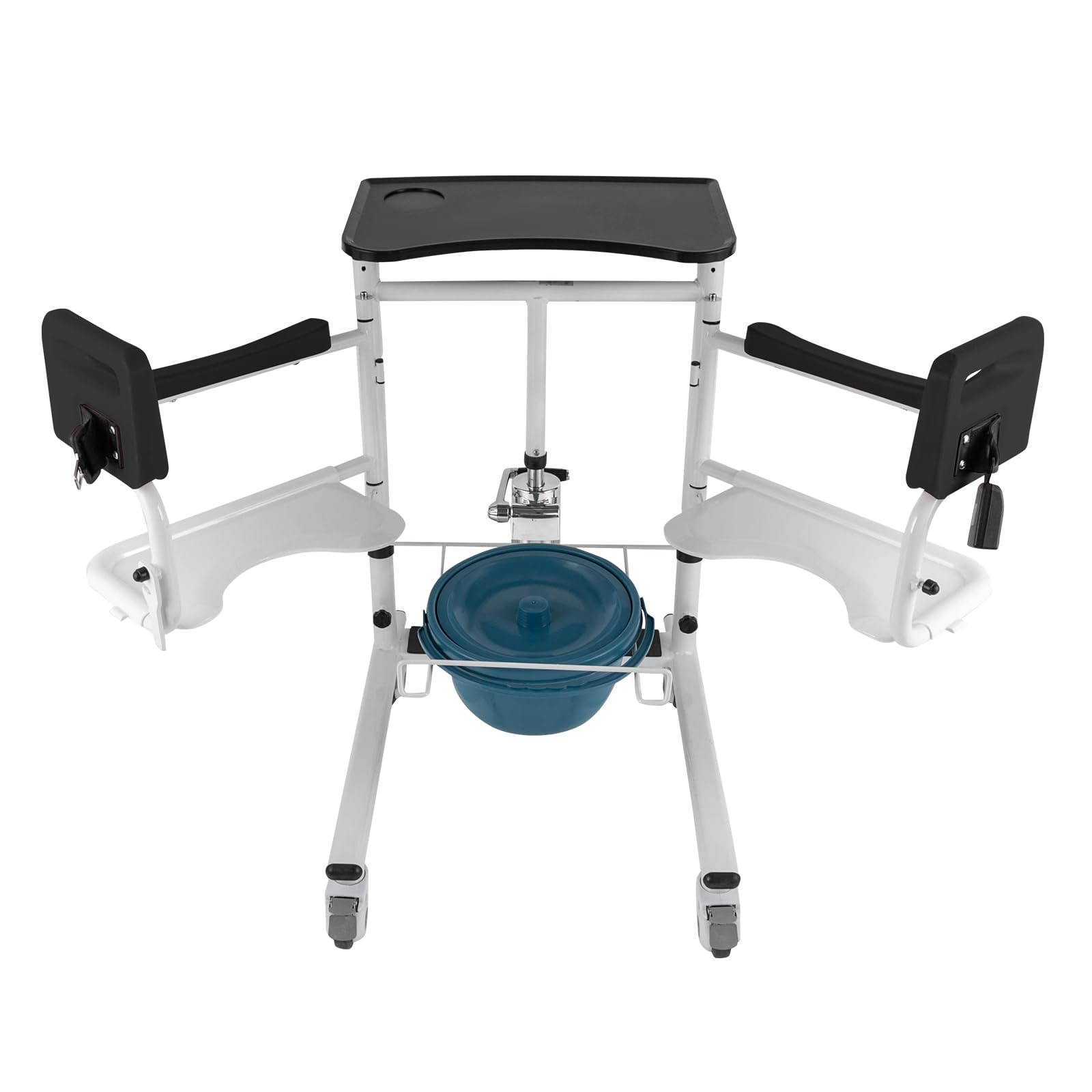 Hydraulischer Patientenlifter Multifunktionale Transferhilfe mit Toiletteneimer Hebestuhl 150kg Tragfähigkeit Hubhilfe mit 4 Bremsrollen Sitzhöhe 48-68cm Pflegelift für Senioren Schwarz 54x85cm