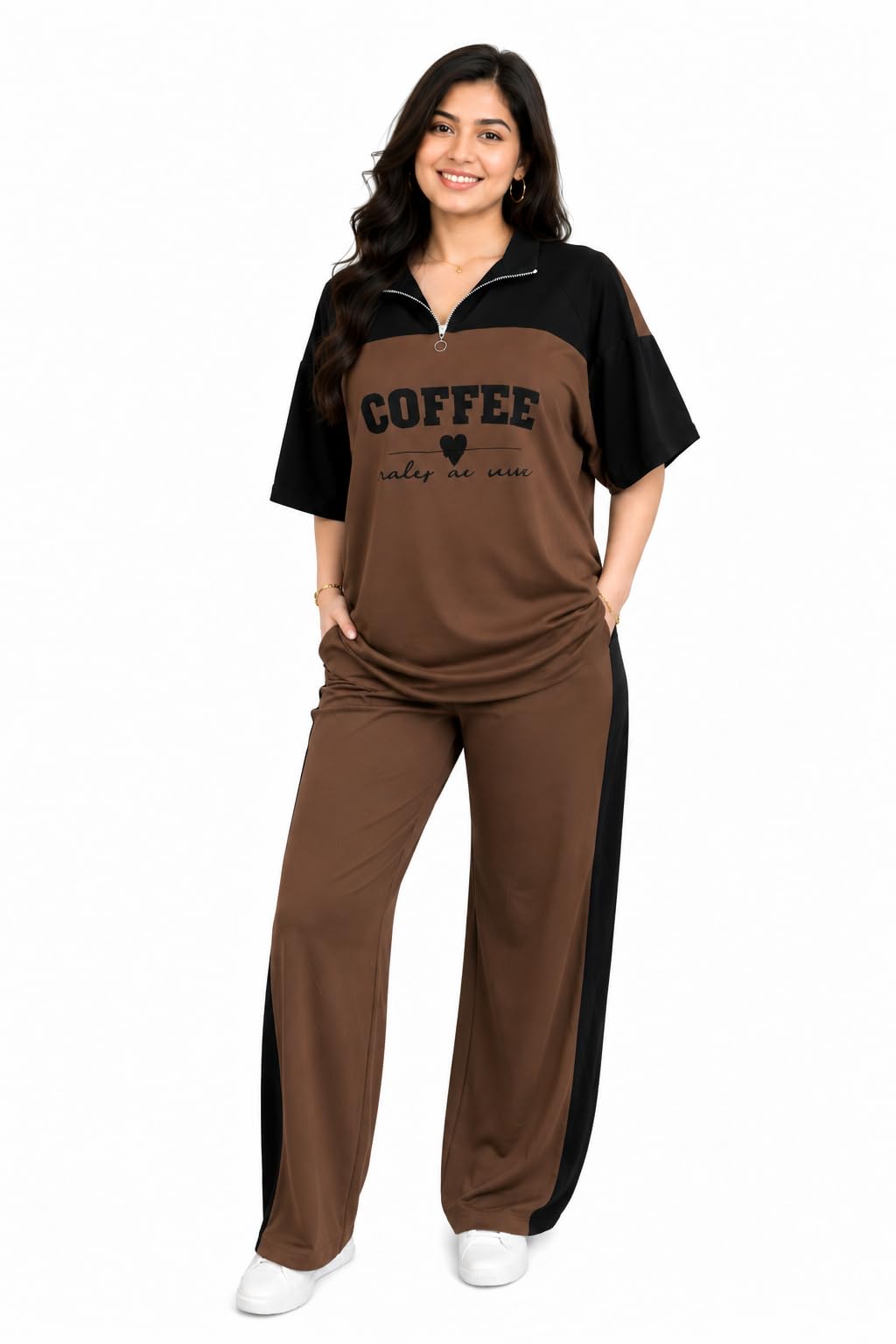 Women's Printed Night Suit Set | Half Sleeve Zip Neck Top & Wide Leg Pyjama | Soft Cotton Blend Two Piece Sleepwear | Relaxed Fit Lounge Wear & Home Wear for Women-picture-44