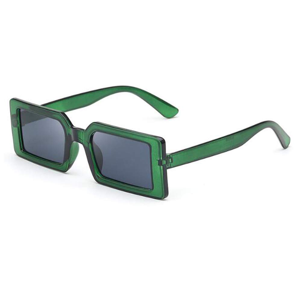 Small square sunglasses men and women rectangular fashion retro sun protection glasses Green Frame Gray Flakes