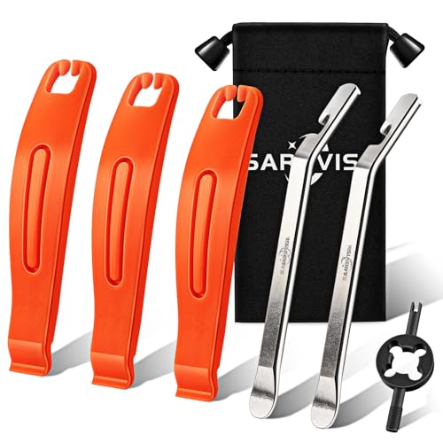 SARDVISA Bike Tire Levers| 3-Pcs Ultra Strong Tire Levers & 2-Pcs Stainless Steel Tire Spoons, Bike Tire Removal Tool for Road or Mountain Bike Tires, Must Have Bike Tire Tool in Bike Tire Repair Kit