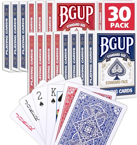BGUP Playing Cards 30 Decks of Cards Bulk Standard Size Poker Cards Perfect for Classic Card Games Party Games Blackjack Card Games for Families & Magic Performances (Red/Blue)