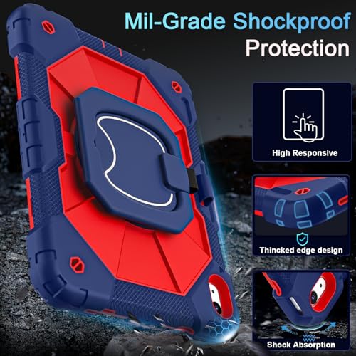 Image of Auizotl Case for iPad (A16) 11th /10th Generation 11.0 /10.9 Inch with Screen Protector /360 Rotating Stand /Shoulder Strap /Pencil Holder,Military Grade Shockproof iPad Case 10th Generation,Navy Red