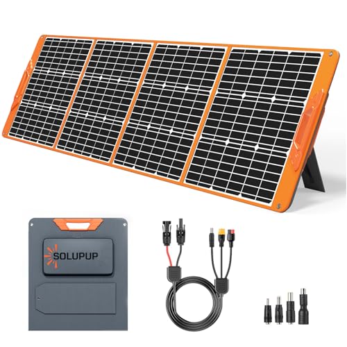 Image of SOLUPUP 200 Watt Portable Solar Panel for Power Station, 24% High Efficiency Foldable Solar Charger with 4 Kickstands, IP66 Waterproof Solar Panels with MC4 & USB Outputs for Trip RV Camping Off Grid