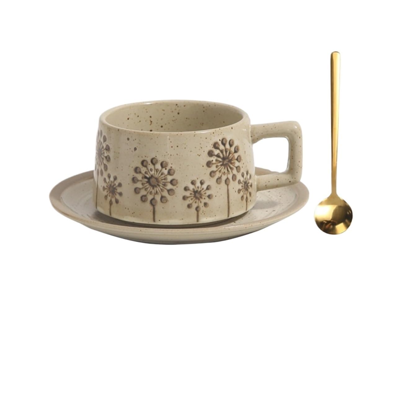 LIBANGRONG-888 Mugs Retro Pattern Household Coffee Cup Restaurant Ceramic Commercial Mug with Saucer and Spoon Milk Tea Cup