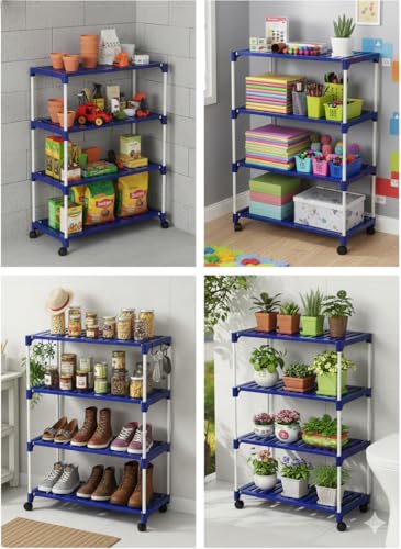 Image of CIPLA PLAST Space-Saving Classy Shoe Organizer, with Wheels, Storage Rack Covered Shoe Rack with Dustproof Fabric Cover, Powder Coated Metal Frame & Fabric Organizer (Medium, 4 Layer)