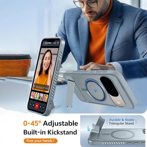 Image of KARWAN?Ultra Hybrid Matte Back Cover Case Compatible with Stand Magnetic for Google Pixel 10 | Mag-Safe Wireless Charging | Camera Bump Protection -(Grey)