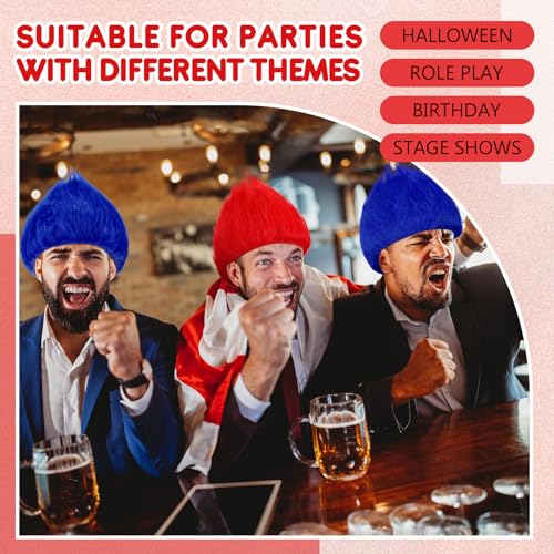 Image of Geyoga 2 Pcs Funny Wig Crazy Hair for Halloween Party,Royal Blue, Red