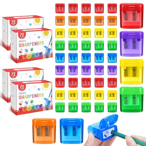 Aodaer 288 Pieces Pencil Sharpeners Bulk Double Hole Pencil Sharpener Manual Pencil Sharpeners with Lid, 6 Assorted Colors Pencil Sharpener for Party Home Supplies