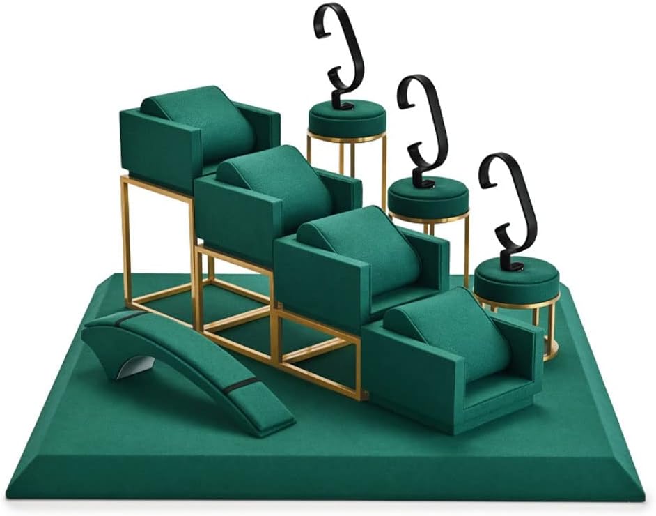 Green Metal Watch Display Props Set Watch Display Stands With Microfiber Jewelry Organizer Stands For Shop Cabinet