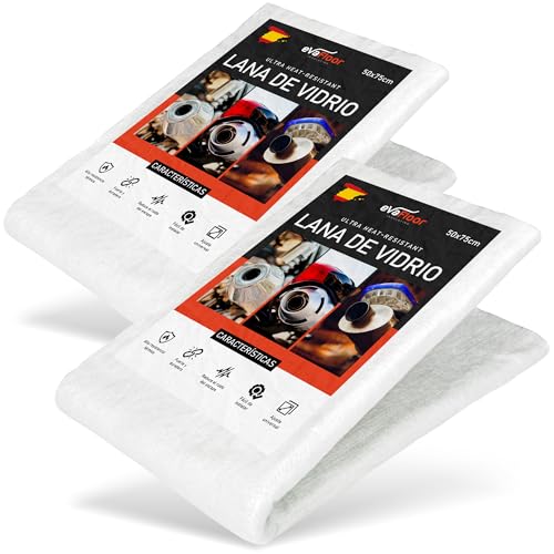 EVAFLOOR® Pack 2 Fibra Lana de Vidrio 50x75 cm   8mm Grosor | Resistente hasta 800 °C | Reduce Ruido Escape | Fácil Instalación | Apto Enduro, Quad y Scooter