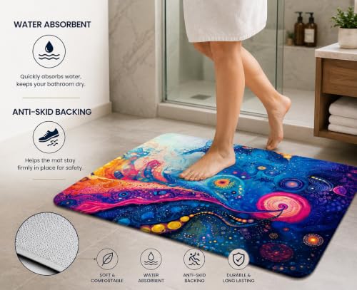 Image of BENAVJI Printed Bath Mat Combo Pack of 6 (14 x 23 Inch) | Super Soft Quick Dry Bathroom Floor Mat | Anti-Slip Water Absorbent Rug for Bathroom, Kitchen, Bedroom & Entrance | Multicolor