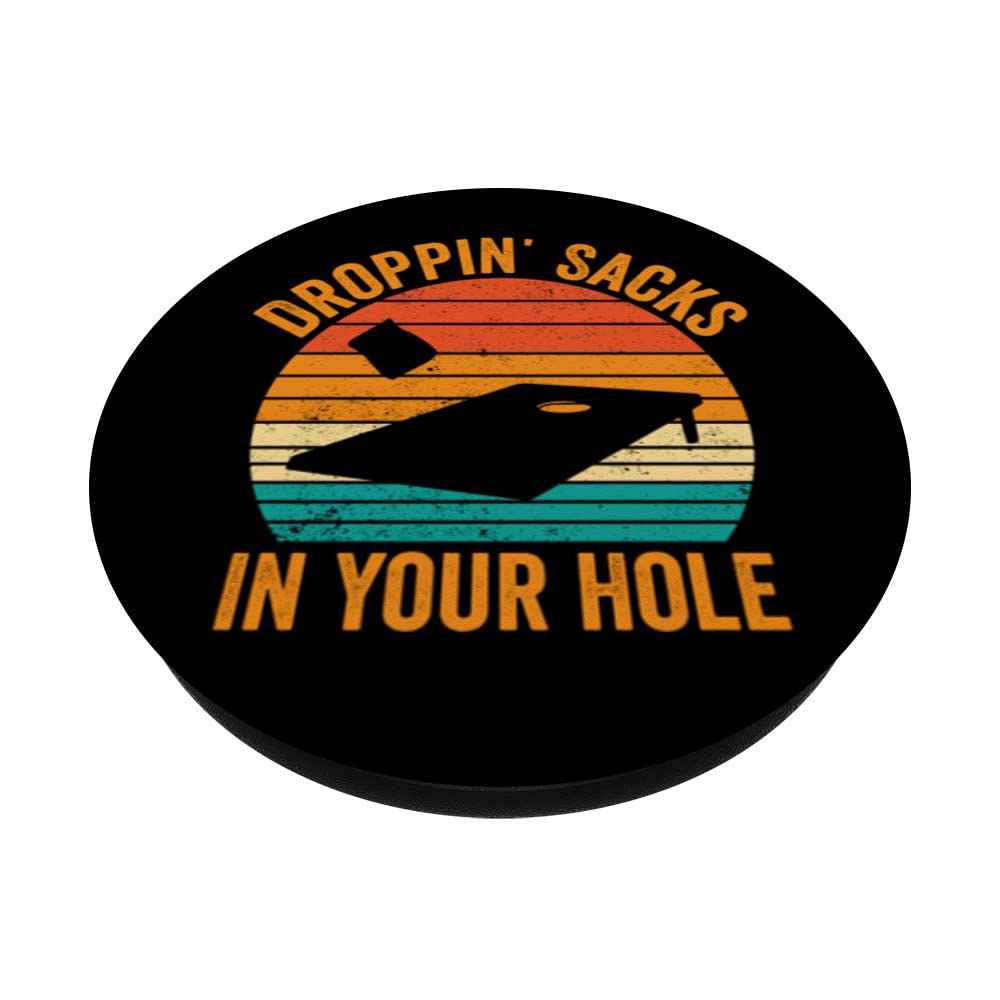Funny Cornhole Corn Hole Retro Droppin' Sacks In Your Hole PopSockets Swappable PopGrip, Black - Image 2
