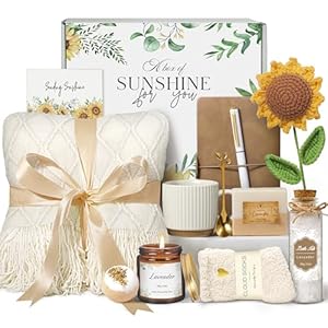 Gifts for Women, Best Friend Birthday Gifts, Get Well Soon Self Care Package Box, Sending Sunshine Sunflower Basket, Thinking of You Inspirational Gifts for Mom Her Sister Wife