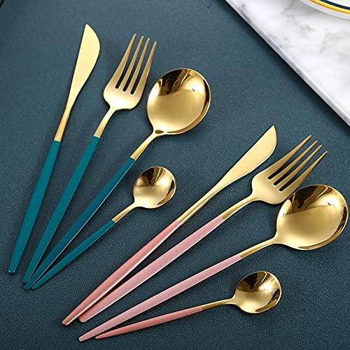 Besteck-Set, 16-teilig, Edelstahl, farbiges Besteck-Set, wiederverwendbar, Spiegel-Besteck-Set, koreanisches Geschirr, Dessert-Löffel, Gabel-Sets, Service für