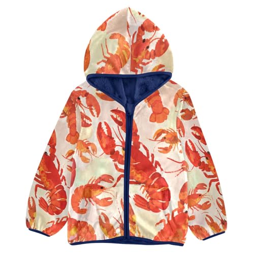 Lobster Pattern Print on Fabric Toddler Fleece Jacket Girl Boys Hooded Fleece Jacket Coat Warm Outwear Zip-up 3-10T