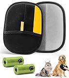 T.J ILAWU 2025 Upgraded Pet Hair Removal Gloves, Reusable Electrostatic Dog Cat Hair Remover Tool for Clothing, Couch, Carpet, Car Seat - Washable Grooming Gloves with 30 Counts Pet Poop Bags