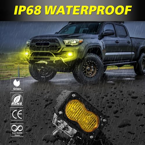 Image of Yellow LED Pods, AKD Part 3 Inch Flood CREE LED Fog Lights 40W Yellow Small Chase Pod Lights Ditch Lights Off Road Driving Lights 2 Packs for Dirt Bike Motorcycle Truck UTV ATV SUV Surron