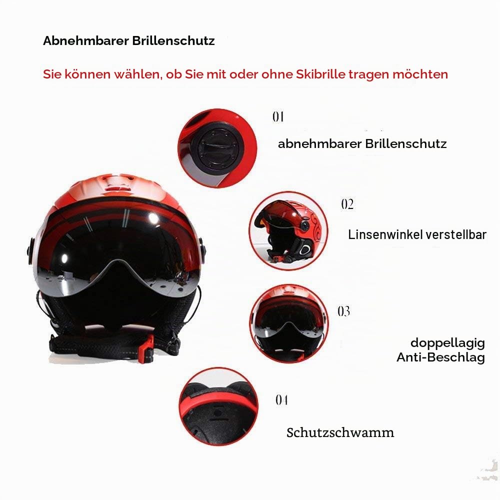 2-in-1-Visier Ski Snowboardhelm Abnehmbare Schneemaske Anti-Fog Anti-UV-Schutzbrille Integriertes Schutzschild Geringes Gewicht Erwachsene Männer/Frauen 5 Farben Optional (M/L/XL)