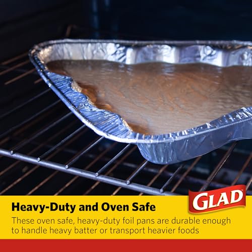 Image of Glad Holiday Christmas Tree Aluminum Bake Pans, Disposable Foil Pans with Red and White Snowflake Print, Oven Safe for Cakes, Cookies, Brownies, Christmas Tree Shaped, 14 x 11.5 x 2.5 in, 2 Count