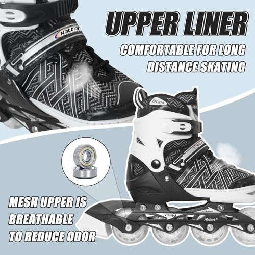 Image of Nattork Black Adjustable Inline Skates for Kids with Full Light up Wheels,Fun Illuminating Roller Skates for Boys and Girls,Youth and Beginners