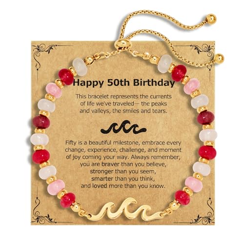 Image of Adjustable Natural Stone Bead Bracelet,Birthday Gift | Natural stone and 18K gold-plated copper adjustable wave bracelet ,birthday gift for family, friends and bestie
