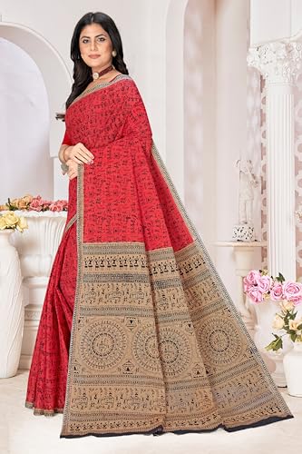 Image of TAMAIRA FASHION Mulmul Pure Cotton Saree For Woman Warli Printed |Office Wear Daily Wear Sarees For Women Without Blouse Piece(Available in 16 Colours)