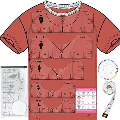 Tshirt Ruler Guide for Vinyl Alignment, T Shirt Rulers to Center Designs, Alignment Tool with Soft Tape Measure, Craft Sewing Supplies Accessories Tools for Heat Press HTV Heat Transfer Vinyl
