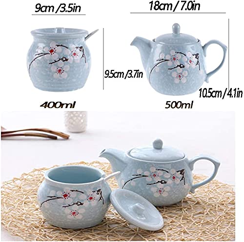 Image of Oil and Vinegar Bottle Oil Vinegar Bottle Pot disp Oil & Vinegar Bottle Dispenser Spice Tank Ceramics Leak-Proof Oil Bottle, Delicate Flower Design 400ML & 500ML Porcelain olive oil dispenser, olive o