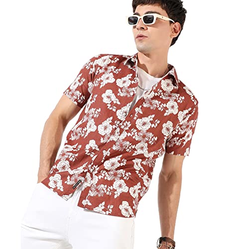Image of CAHOOT Men's Button Up Shirt for Casual Wear | Regular Fit | Poly Lycra Shirt Crafted with Short Sleeve & Enhanced Stretch Comfort Fit for Everyday Wear
