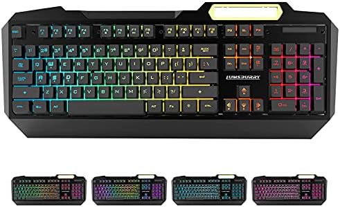 Lumsburry RGB LED Backlit Gaming Keyboard with Anti-ghosting, Light up Keys Multimedia Control, USB Wired Waterproof Metal Keyboard for PC Games Office (Cool Black)