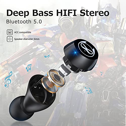 Image of Wireless Earbuds, Bluetooth 5.0 Stereo Headphones, in-Ear Sweat-Proof Wireless Earphones Dual Mic and Noise Reduction, Touch Control Headset with Cartoon Blue Changing Men Charging Case