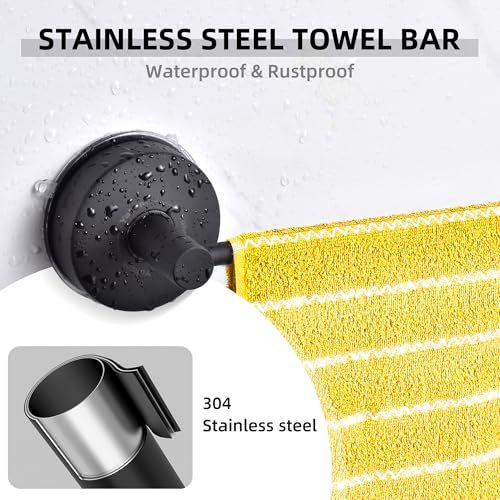 YOHOM Suction Towel Rail Bathroom 42.8 CM Vacuum Hand Towel Holder Stainless Steel Suction Cup Tea Towel Rack Kitchen Single Shower Towel Bar Wall Mounted Towel Hanger No Drilling (17-Inch) Black - Image 3