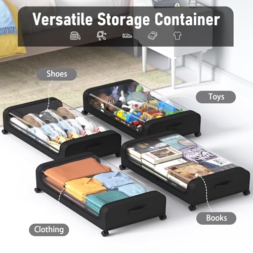 Image of Underbed storage box with wheels and lid Metal Frame Non-Woven Fabric use for home bedroom Rolling Organizer for Clothes Shoes Toys Blankets Space Saving Solution (PACK OF 1)