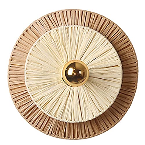 USMCPQVXN Apliques de Pared para Baño Vintage, Lámpara Creativa de 11,8 Pulgadas, Redonda, con Casquillos E26/E27, Iluminación de Pared de Rafia Tejida a Mano con Decoración de Hierro para Dormitorio,