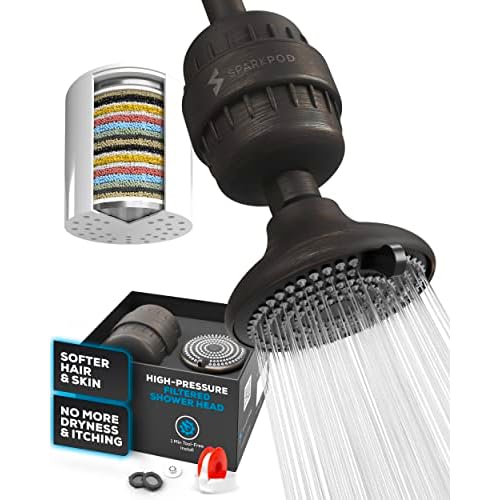 SparkPod 23-Stage Filtered Shower Head with 3 Spray Settings - High Pressure Shower Head with Filters for Dry Hair and Skin - Showerhead with Filter Reduces Chlorine & Heavy Metals (Polished