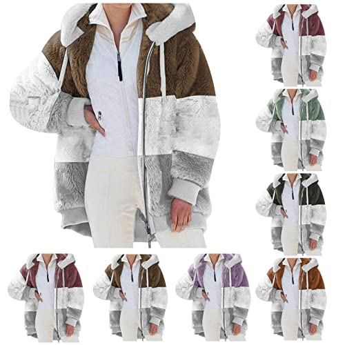 Veste polaire femme chaude à capuche zippée en sherpa manteau teddy ample et doux