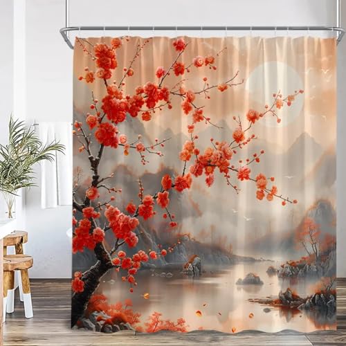 Rideau de douche style chinois extra long 165x239cm anti éclaboussures