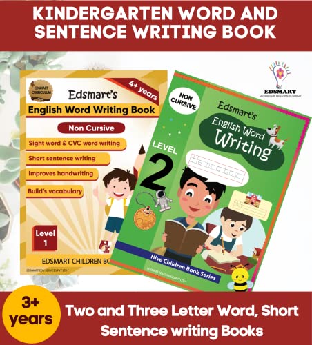 Image of Edsmart English Word Writing & Sentence Writing Books Set For Kids Of 3-5 Years Old | 2 Books - A4 Size | Best Kids Writing Book | Teaches Tracing Book, Sight Words, Cvc Wordssentence Writing Book