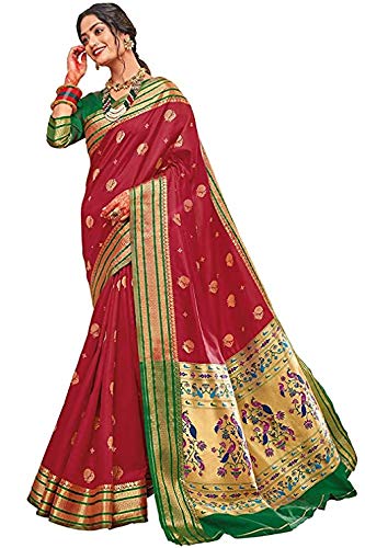 Pandadi Saree Women's Silk Saree With Blouse Piece (Banarsi_Red)