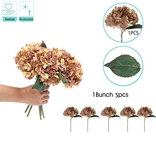 Kimura's Cabin Fake Flowers Vintage Artificial Silk Hydrangea Flowers Bouquets Faux Hydrangea Stems 5Pcs For Home Wedding Party Table Core Decoration (Autumn Yellow, Pack Of 5) #TOP2