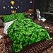 Castle Fairy Green Pixelated Grid Bedding Set Twin Size,Video Games Comforter Set for Kids Boys Girls Teens Room Decor,Cartoon Gamepad Quilt Set Modern Geometric Check Duvet Insert,1 Pillowcase