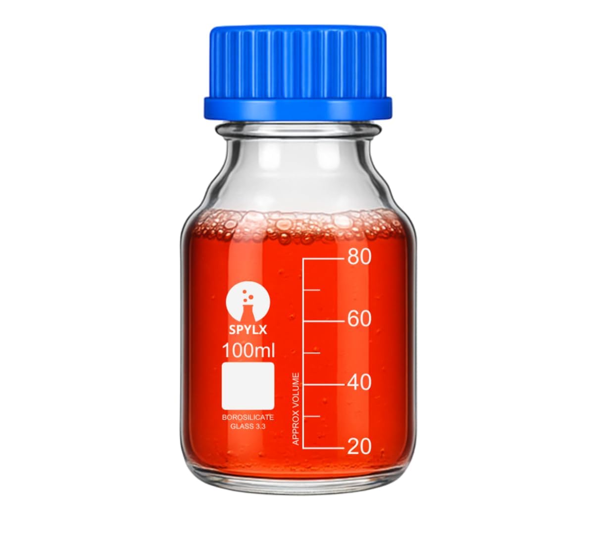 SPYLX 100ml Storage Bottles Borosilicate glass Storage Glass Bottle Scientific Round Graduated Media Bottle with Blue GL45 Screw Cap for Lab Water Reagent Liquids (Autoclavable) (10)-image-17