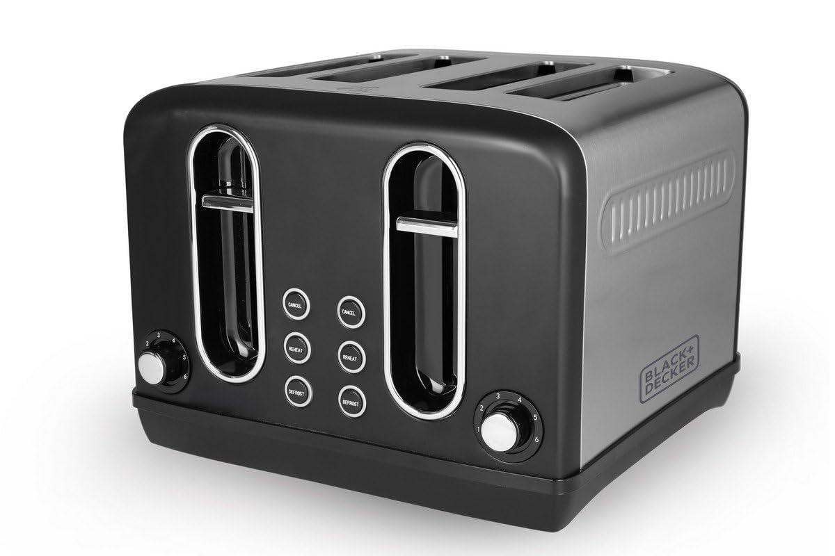 Black+Decker Toaster | 2 Years Warranty, 2300 Watt | Toaster Machine, Bread Toaster 4 Slice, Bread Toaster, Automatic Safety Shut off with 6 Levels of Browning Control & Stainless Steel Body (Black)