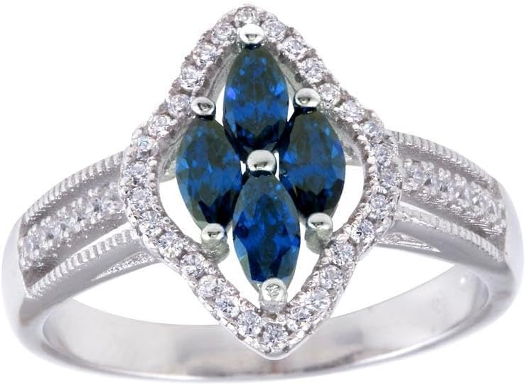 Rhodium Plated 925 Sterling Silver Blue Marquise Ring Band Sizes 5-9