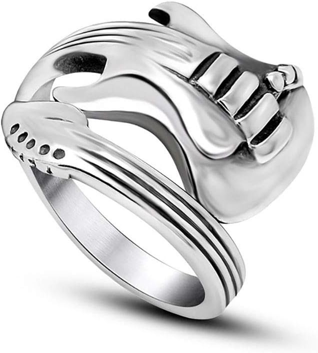 Music Guitar Ring Men's Fashion Open Punk Rock Biker Adjustable Ring High Polish Stainless Steel Size 8 to 12