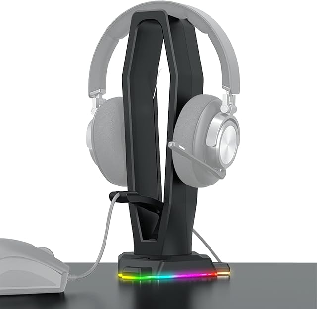 4 in 1 Headphone Stand Desktop PC Gaming Headset Holder with Mouse Bungee, RGB Light, 4 USB Port, Gaming Accessories(4 IN 1, Black)