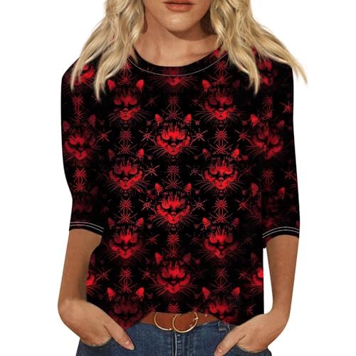 Cute Funny Halloween Shirts for Women Plus Size 3/4 Length Long Sleeve Womens Tops Witch Gothic Renaissance Shirt