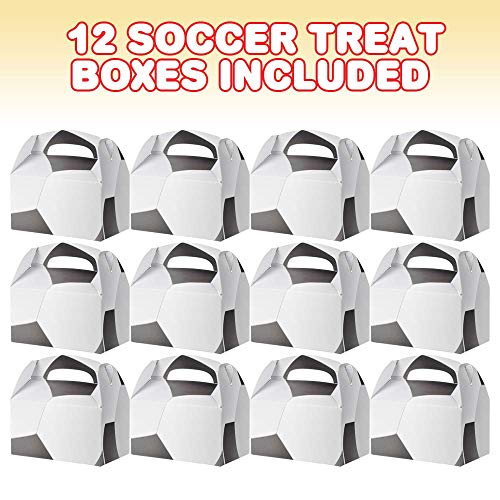 ArtCreativity Soccer Treat Boxes, Pack of 12 Soccer Goodie Bags, Sports Themed Birthday Party Favors, Team Gifts Snack Bag, Cardboard Gift Box Treat Bags with Handles for Candy, Cookies, and Toys